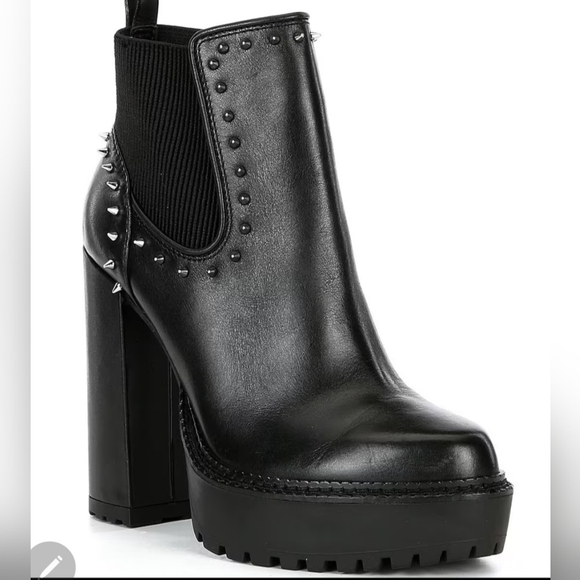 GIANNI Bini Raanta Studded Spiked Lug Sole Platform Boots Heel Black 8 9 9 1/2 - Picture 1 of 7